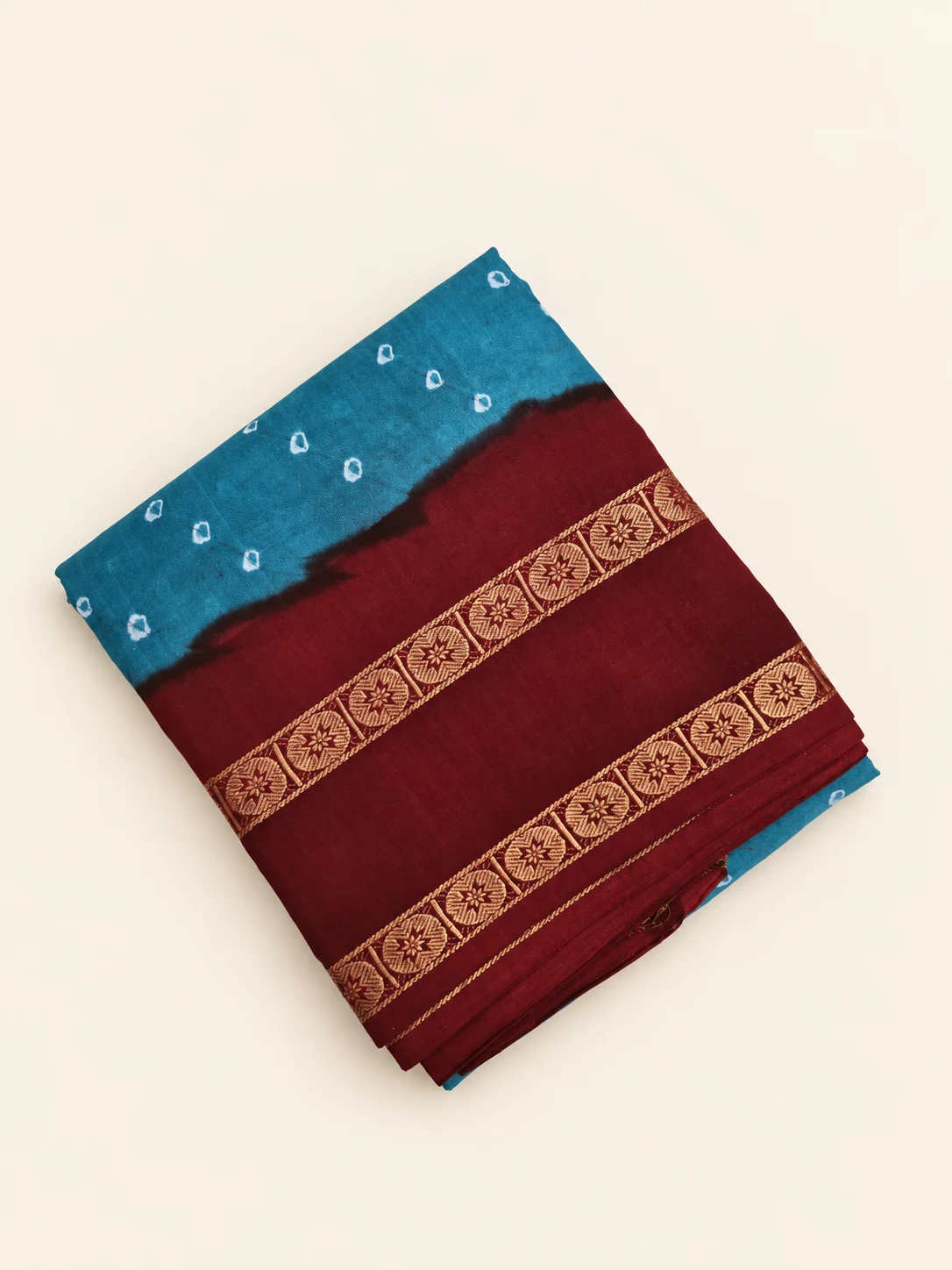 Rama Green Retta Pettu Sungudi Saree with Rudraksh Border - 1