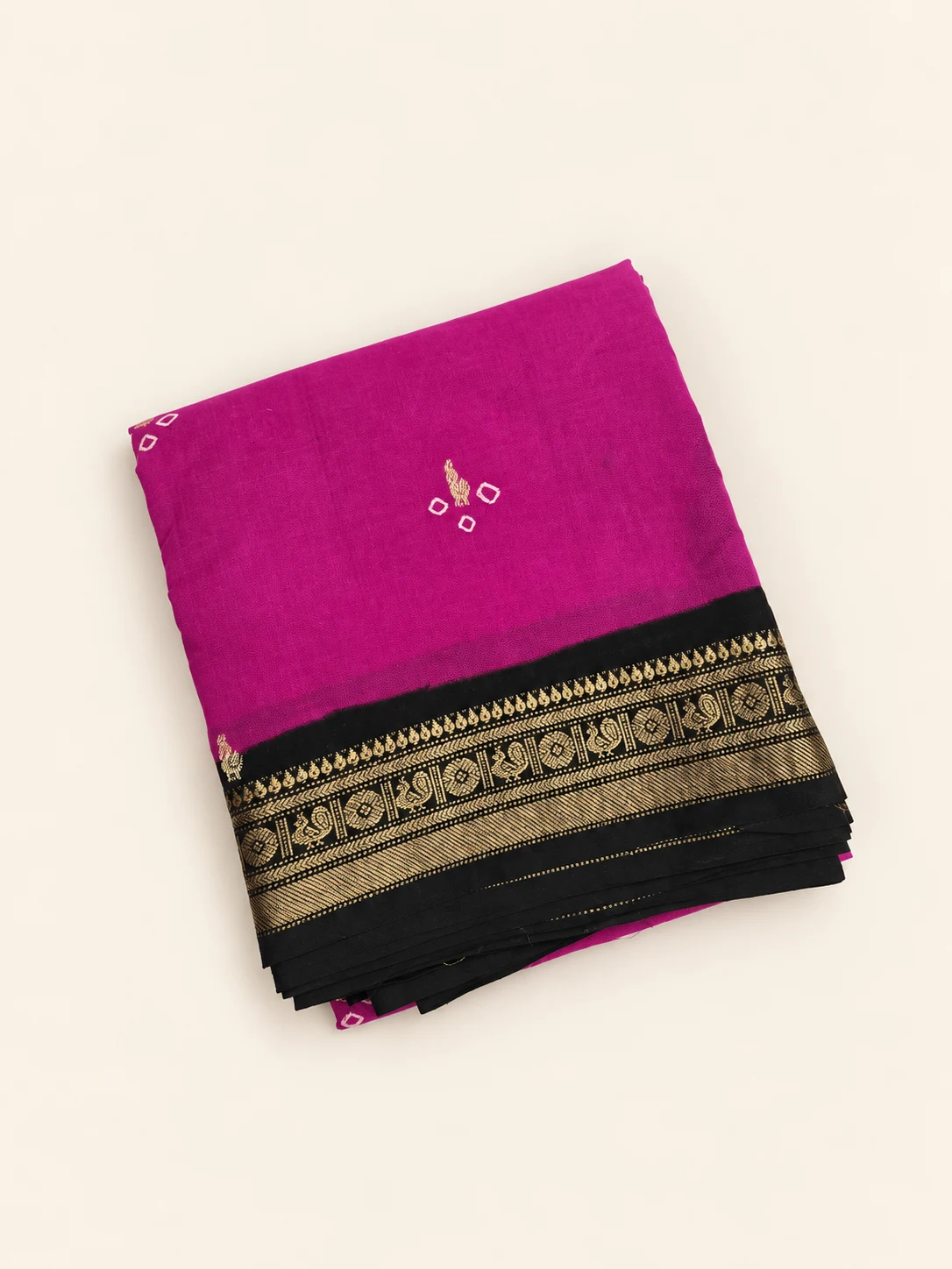 Vada Malli Magenta Mayil Butta Sungudi Saree with Rudraksh Border - 1