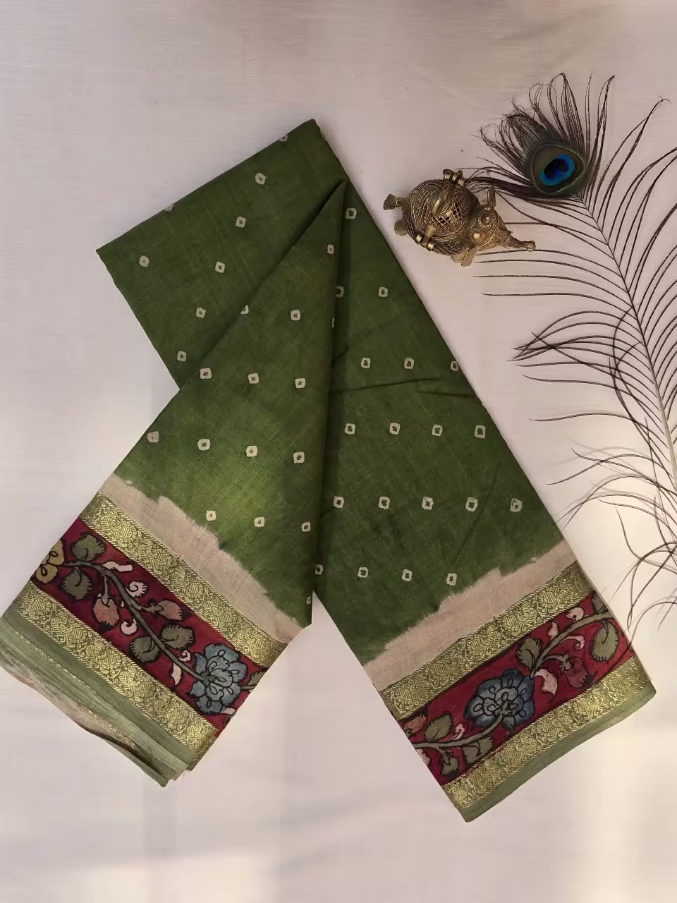 Pasi pachayi kalamkari olive green kalamkari - 2