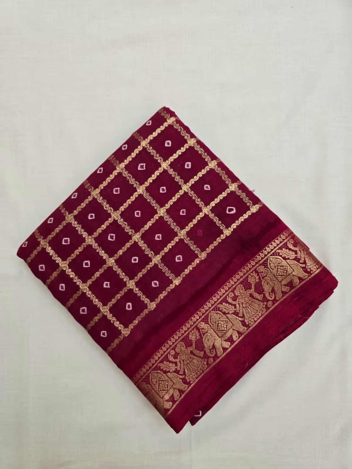 Red Zari Checks Sungudi Saree (Ramayan Series) - 1