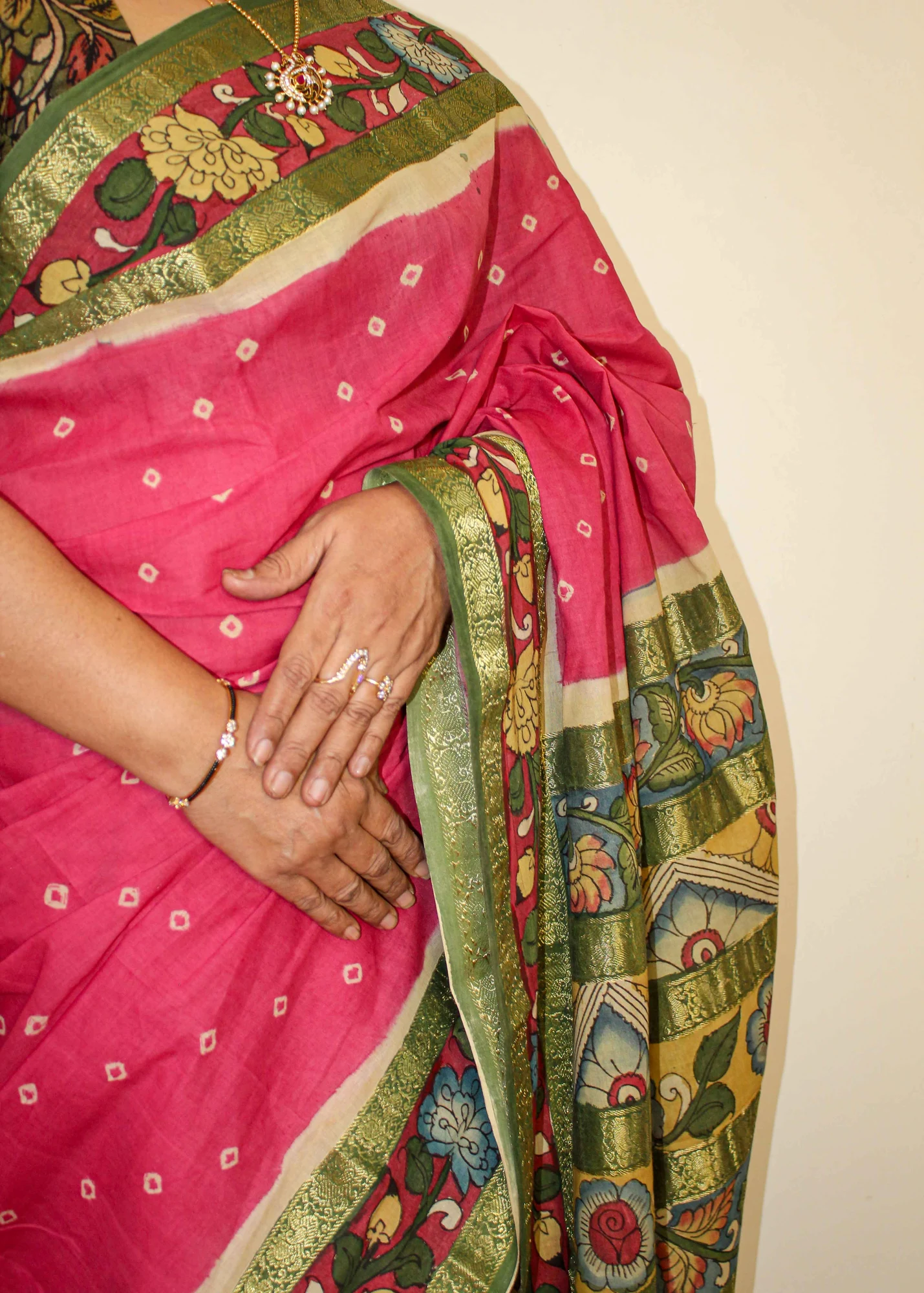 Pink Kalamkari Sungudi Saree - 3