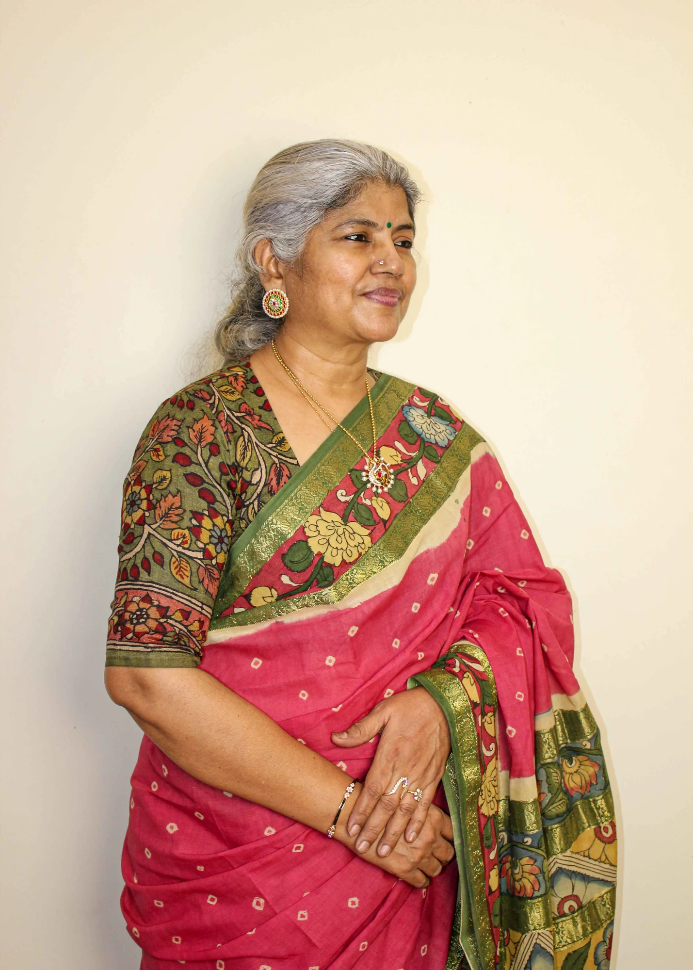 Pink Kalamkari Sungudi Saree - 2