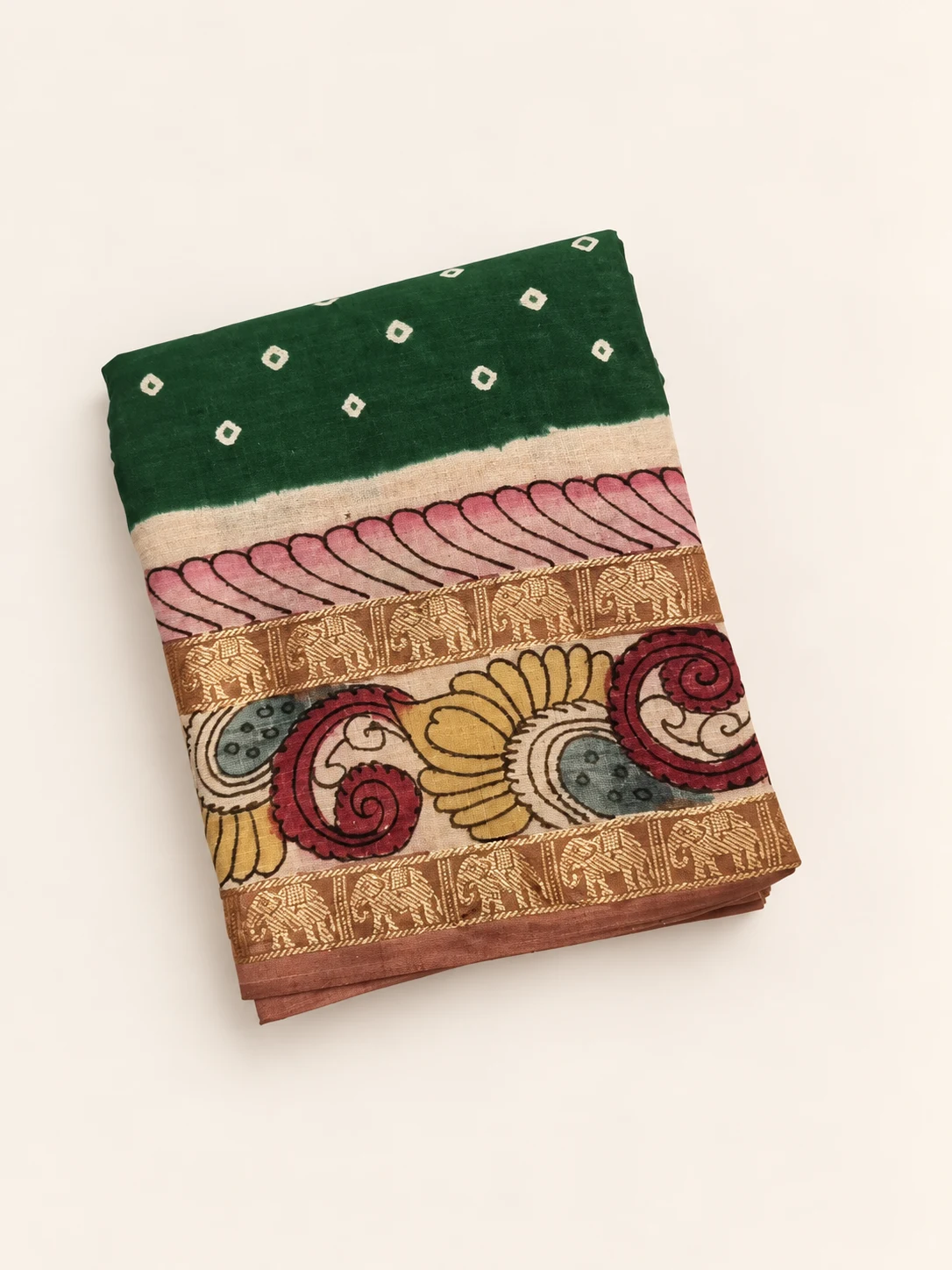 Meenakshi Pachai Green Kalamkari Sungudi Saree - 1