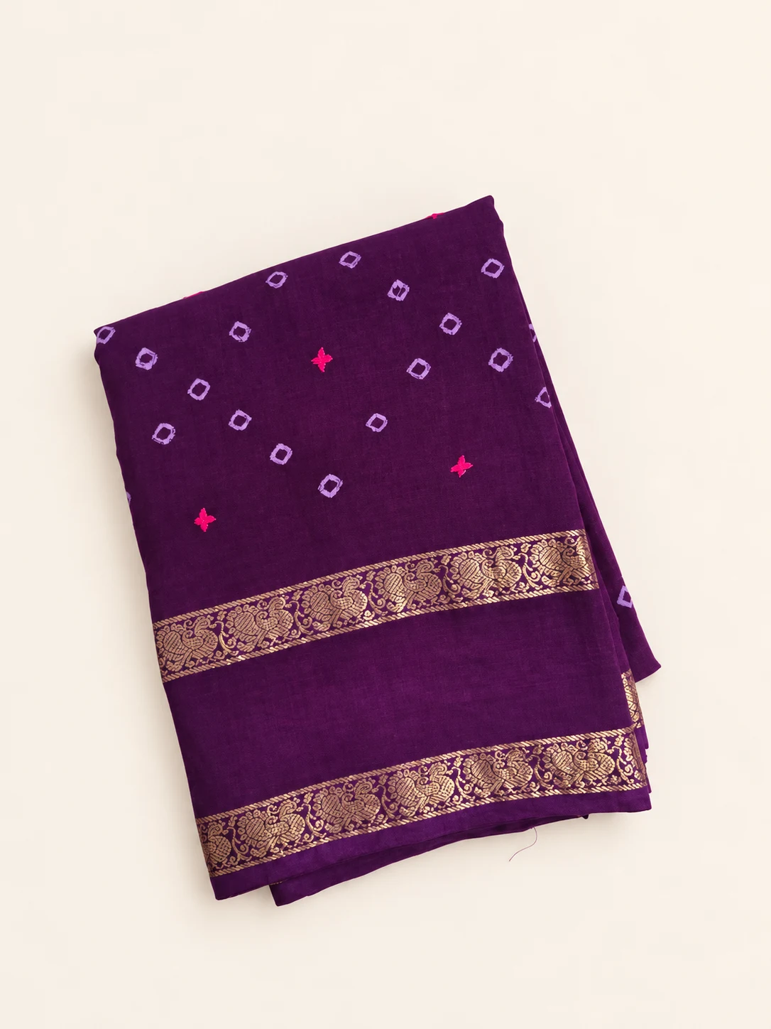 Violet Kutch Hand Embroidered Sungudi Saree - 1