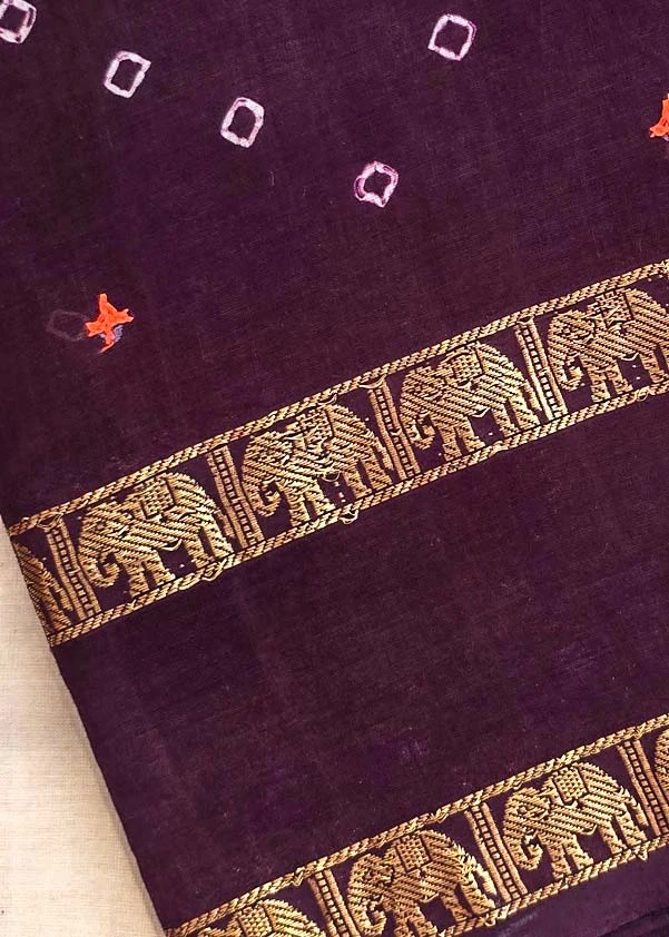 Violet Kutch Hand Embroidered Sungudi Saree - 2