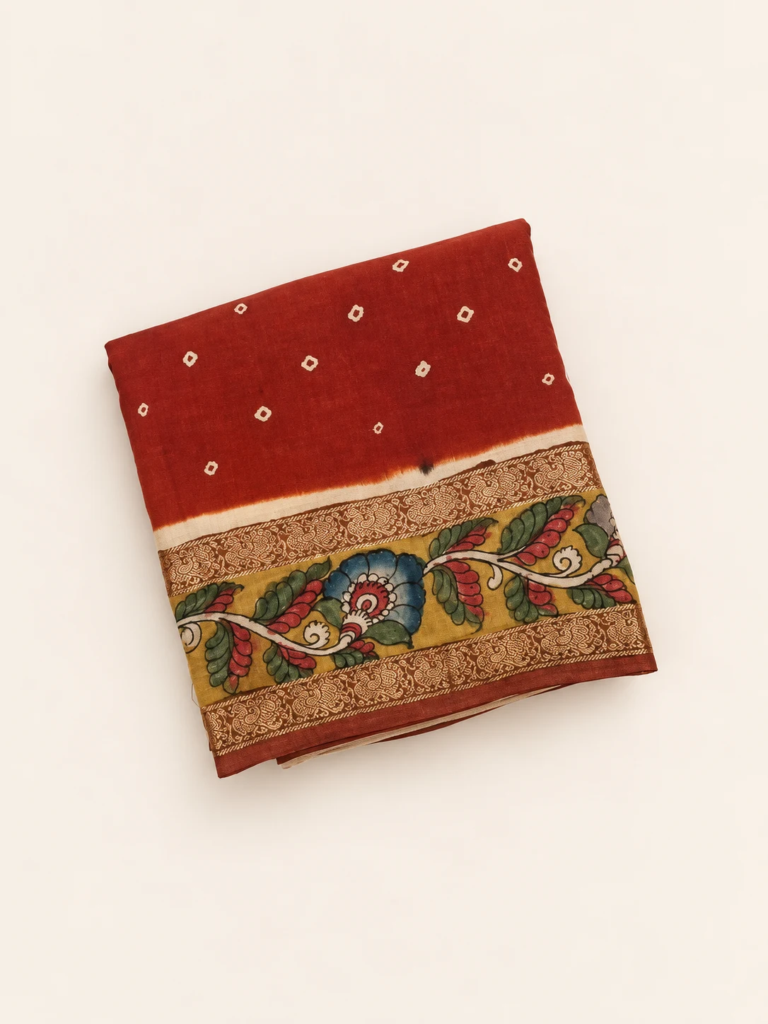 Madurai Arakku Red Kalamkari Sungudi Saree - 2