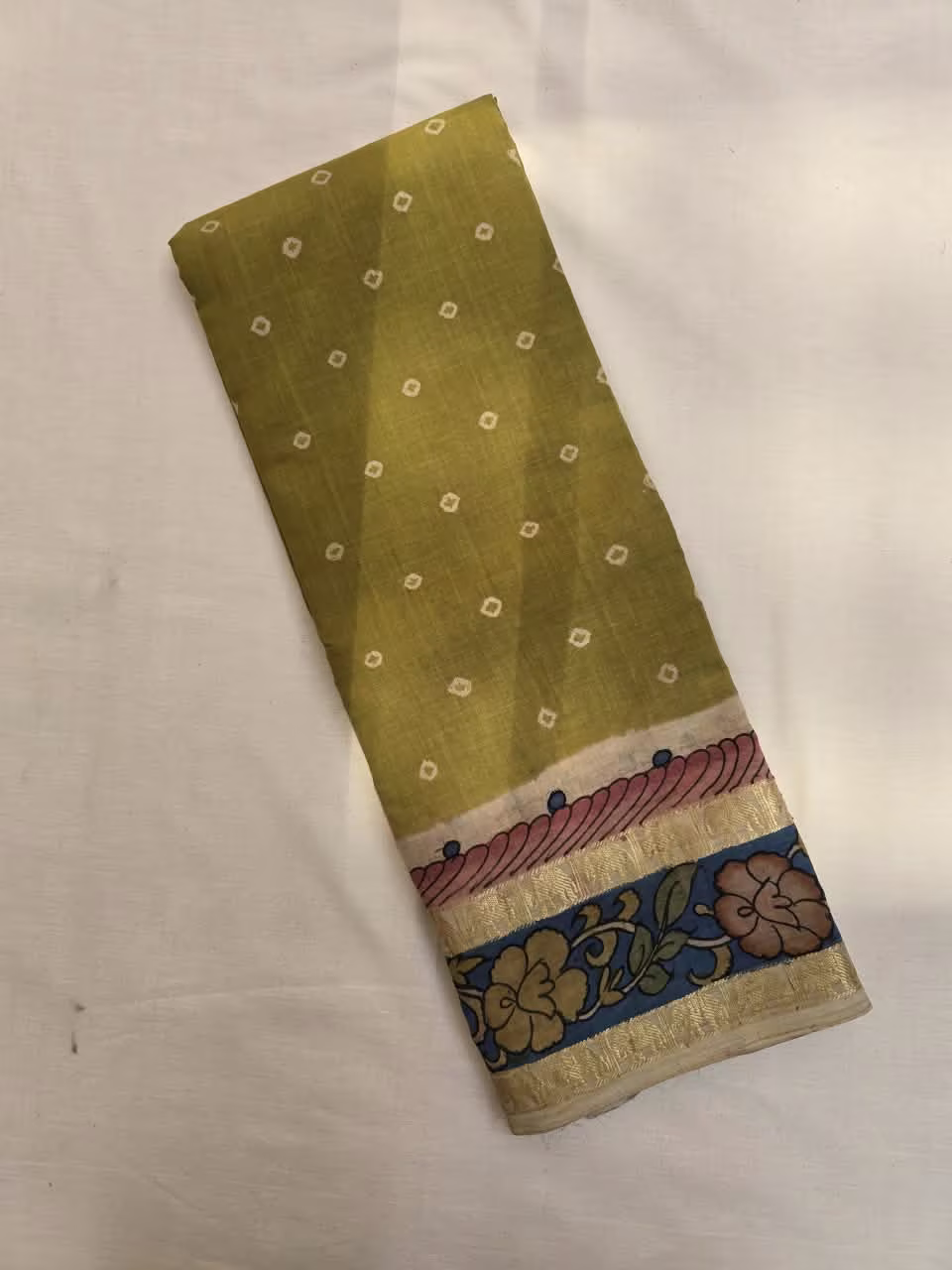 Yelakkai Pachai Cardamom Green Kalamkari Sungudi Saree - 2