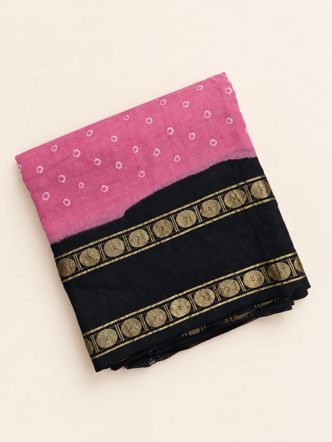 Rosemilk Pink Retta Pettu Sungudi Saree with Rudraksh Border - 1