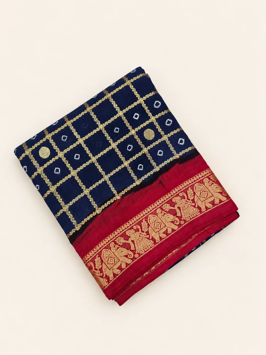 Midnight Blue Zari Neli Checks Sungudi Saree (Ramayan Series) - 1