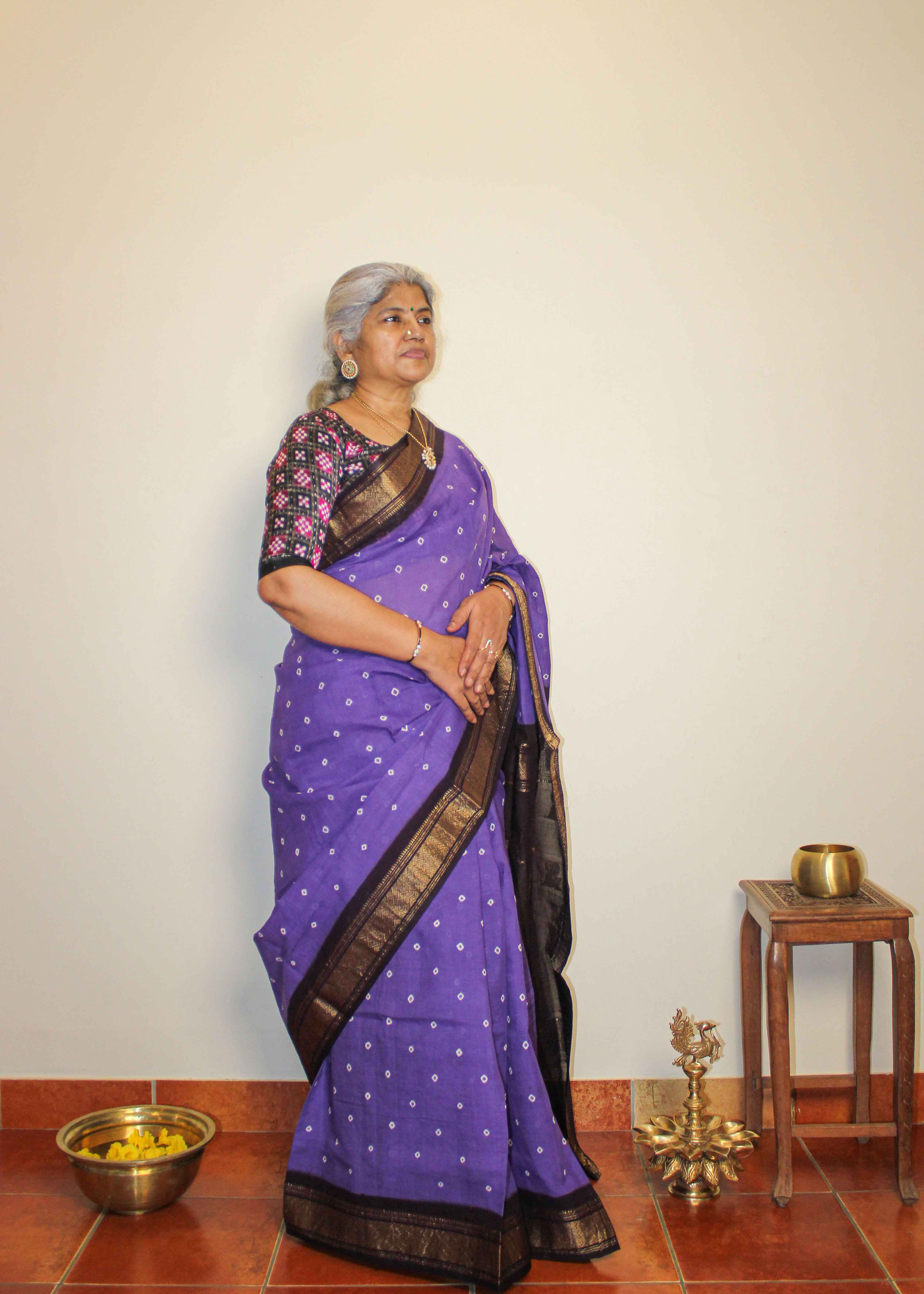 Kathiri Poo Brown Sungudi Saree with (Kili) Parrot Pallu