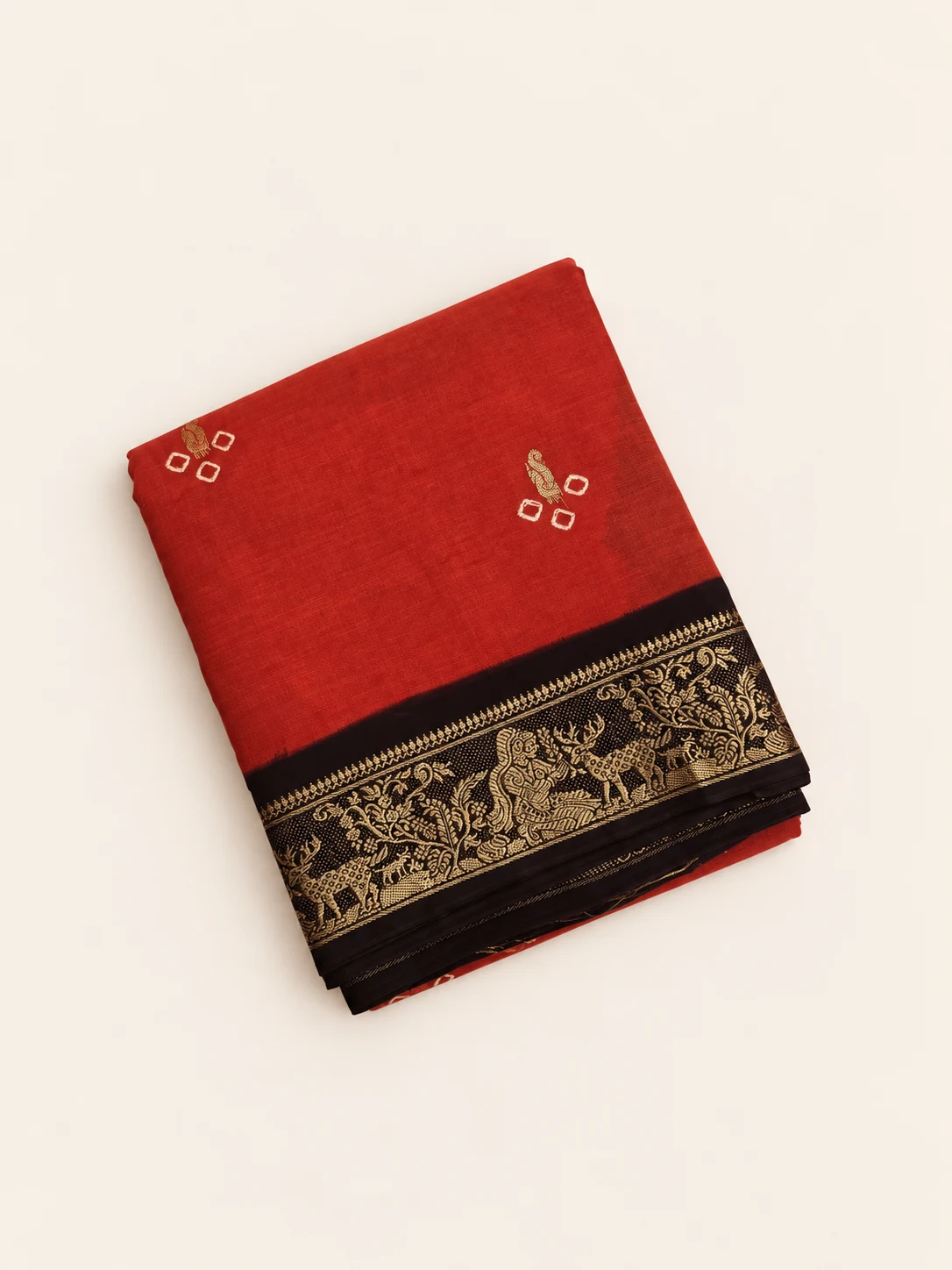 Rust Orange Mayil Butta Sungudi Saree (Ramayan Series) - 1