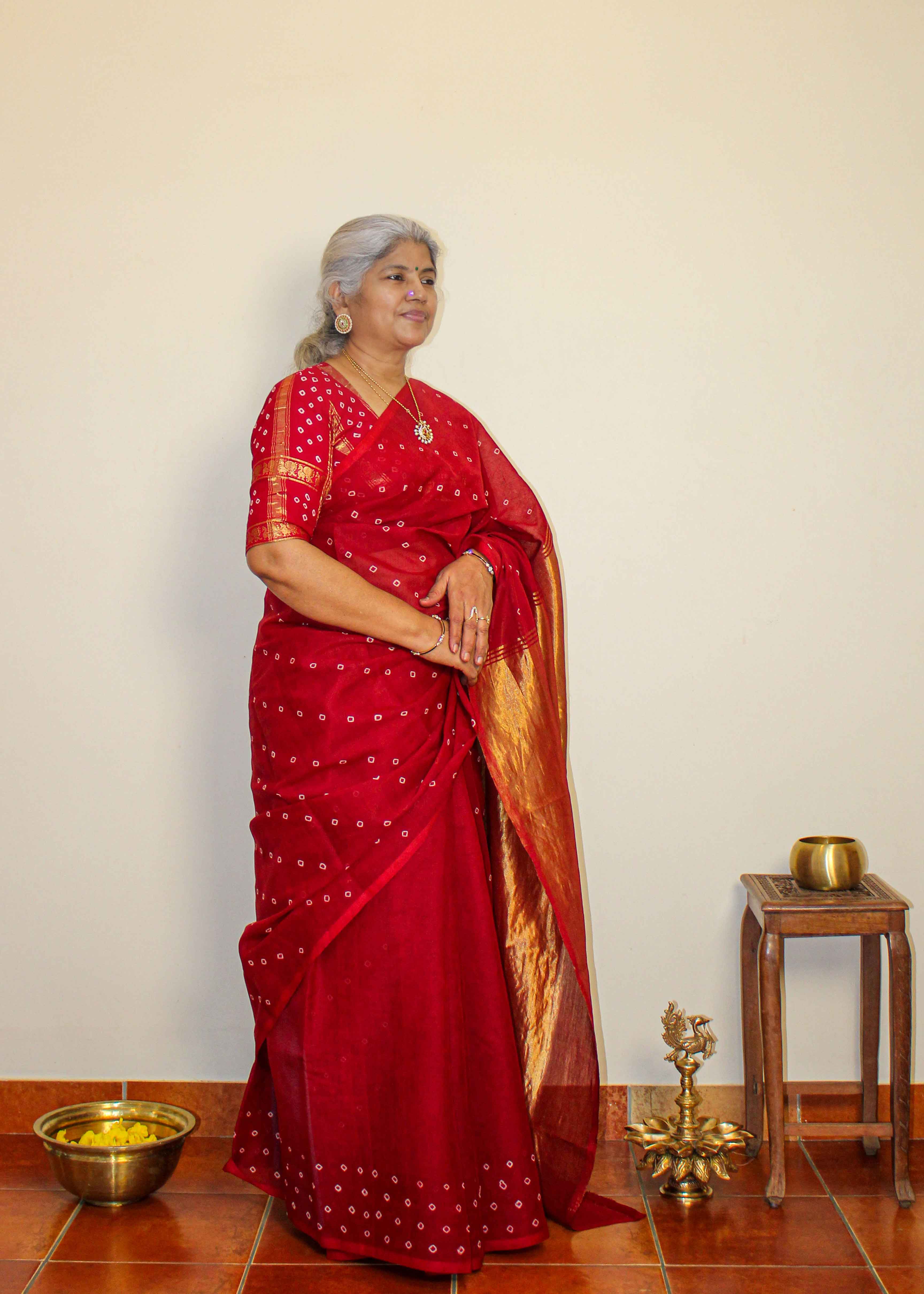 Madurai Arakku Red Sungudi Saree with Rich Tissue Pallu - 1