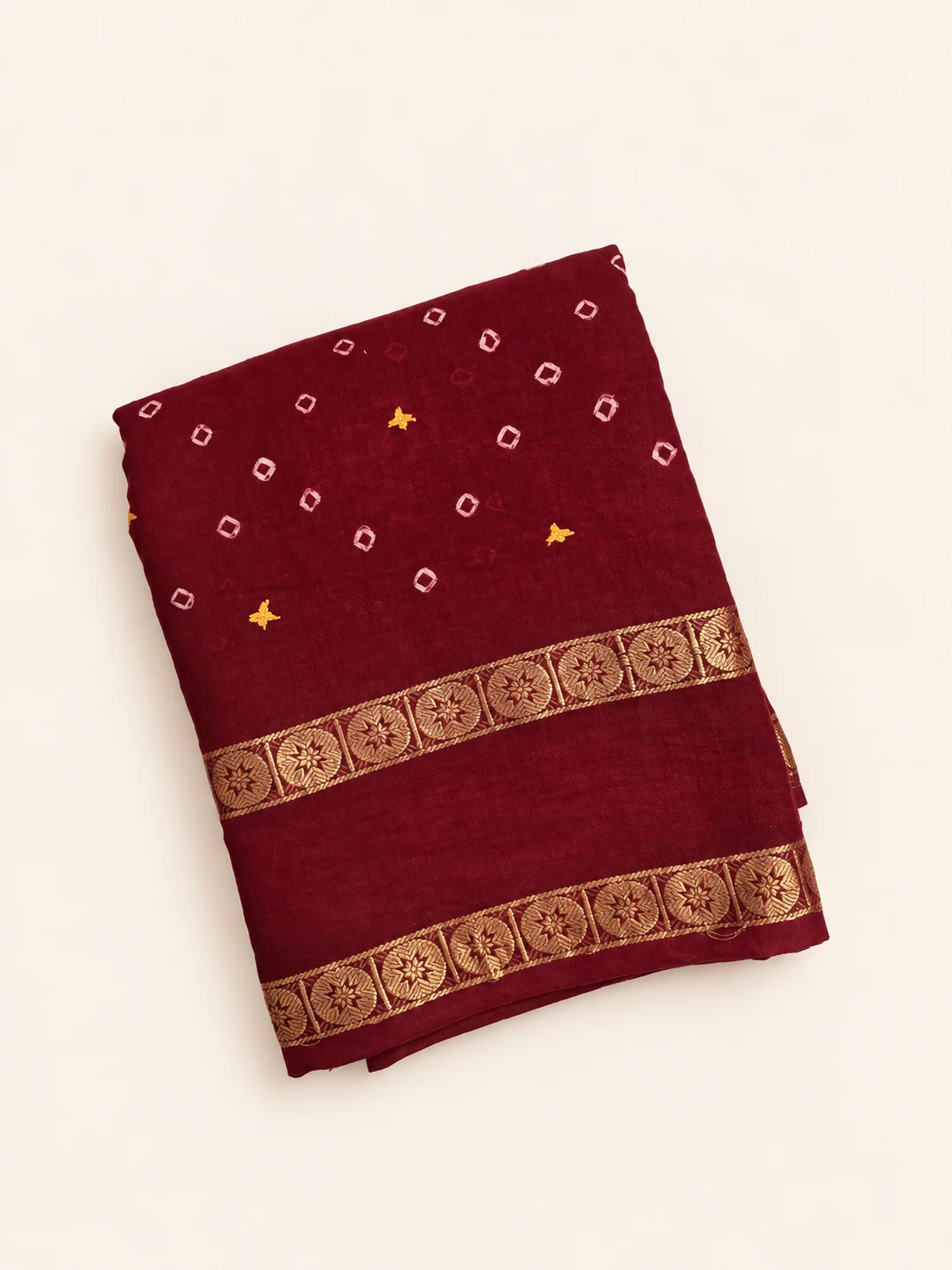 Maroon Kutch Hand Embroidered Sungudi Saree - 1