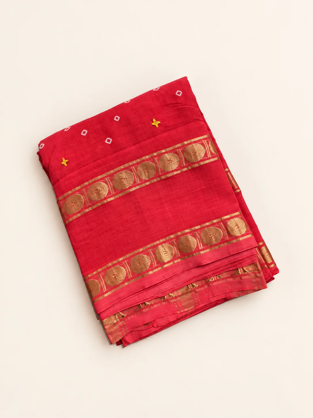 Peach Kutch Hand Embroidered Sungudi Saree - 1