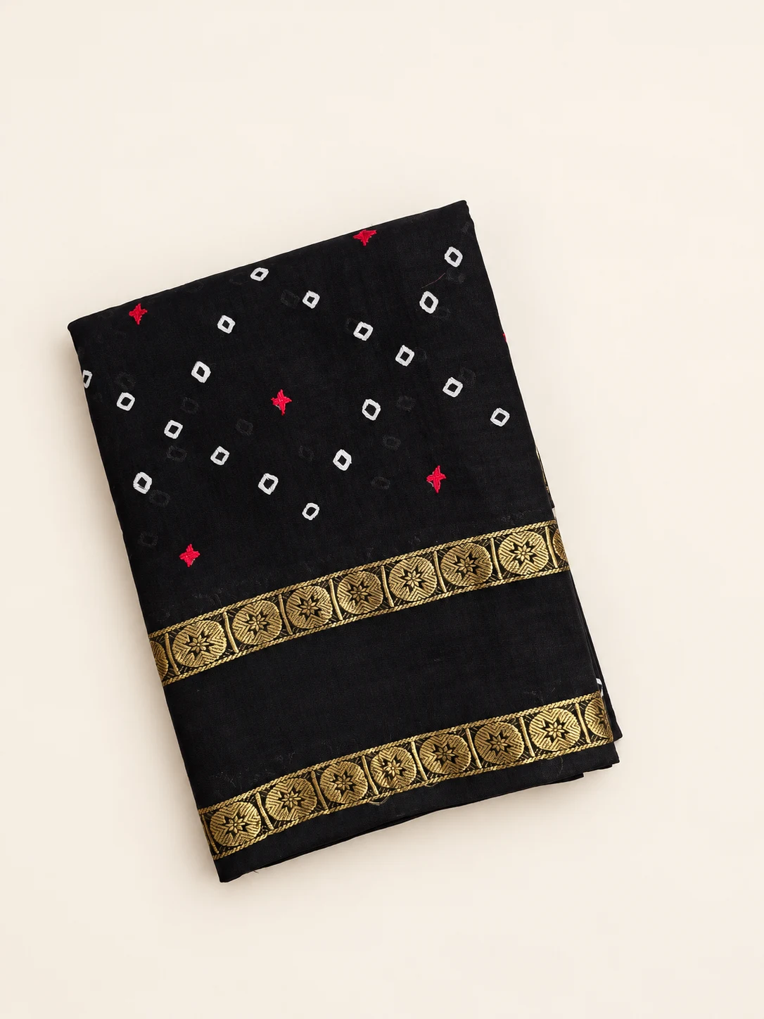 Black Kutch Hand Embroidered Sungudi Saree - 2
