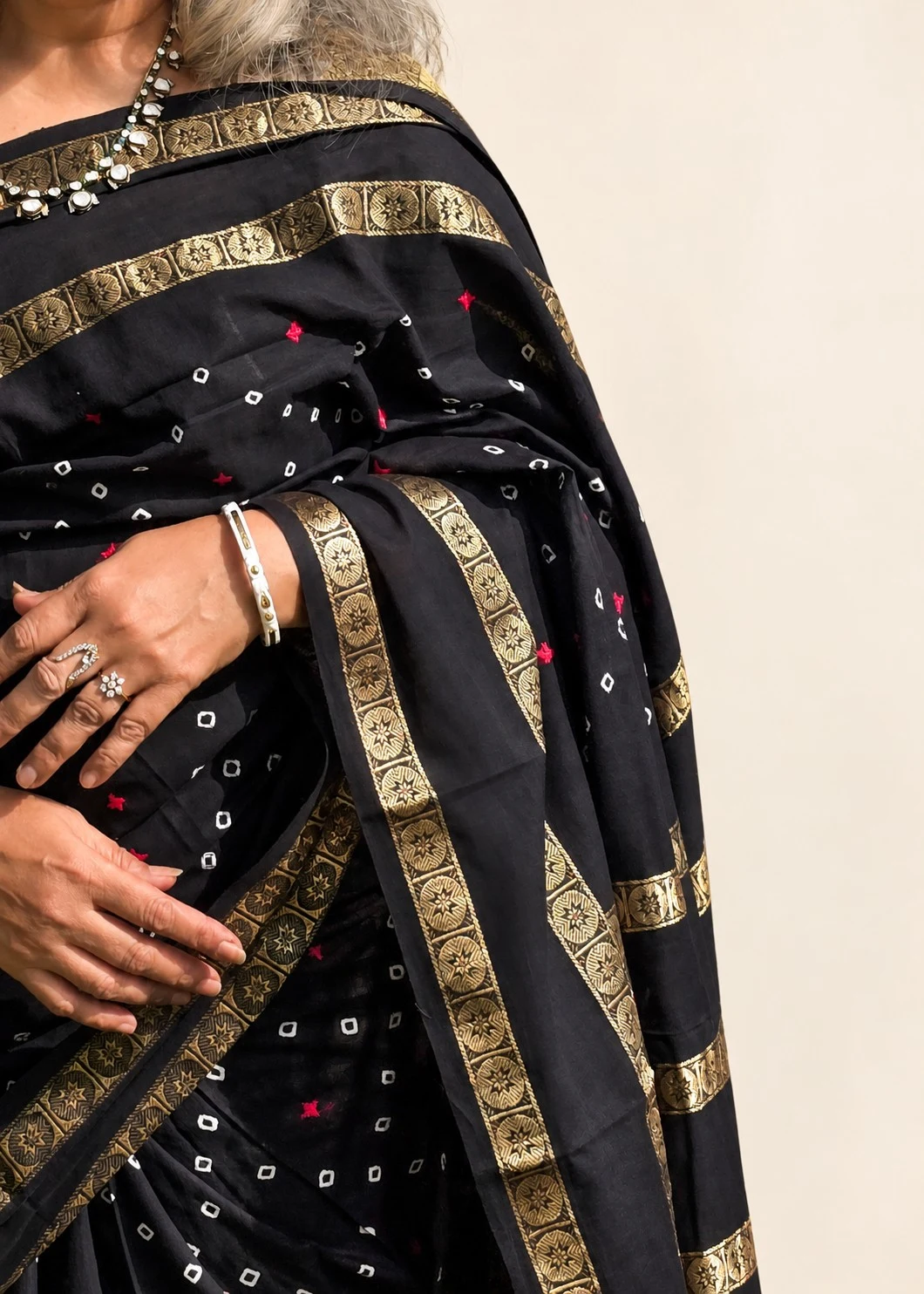 Black Kutch Hand Embroidered Sungudi Saree