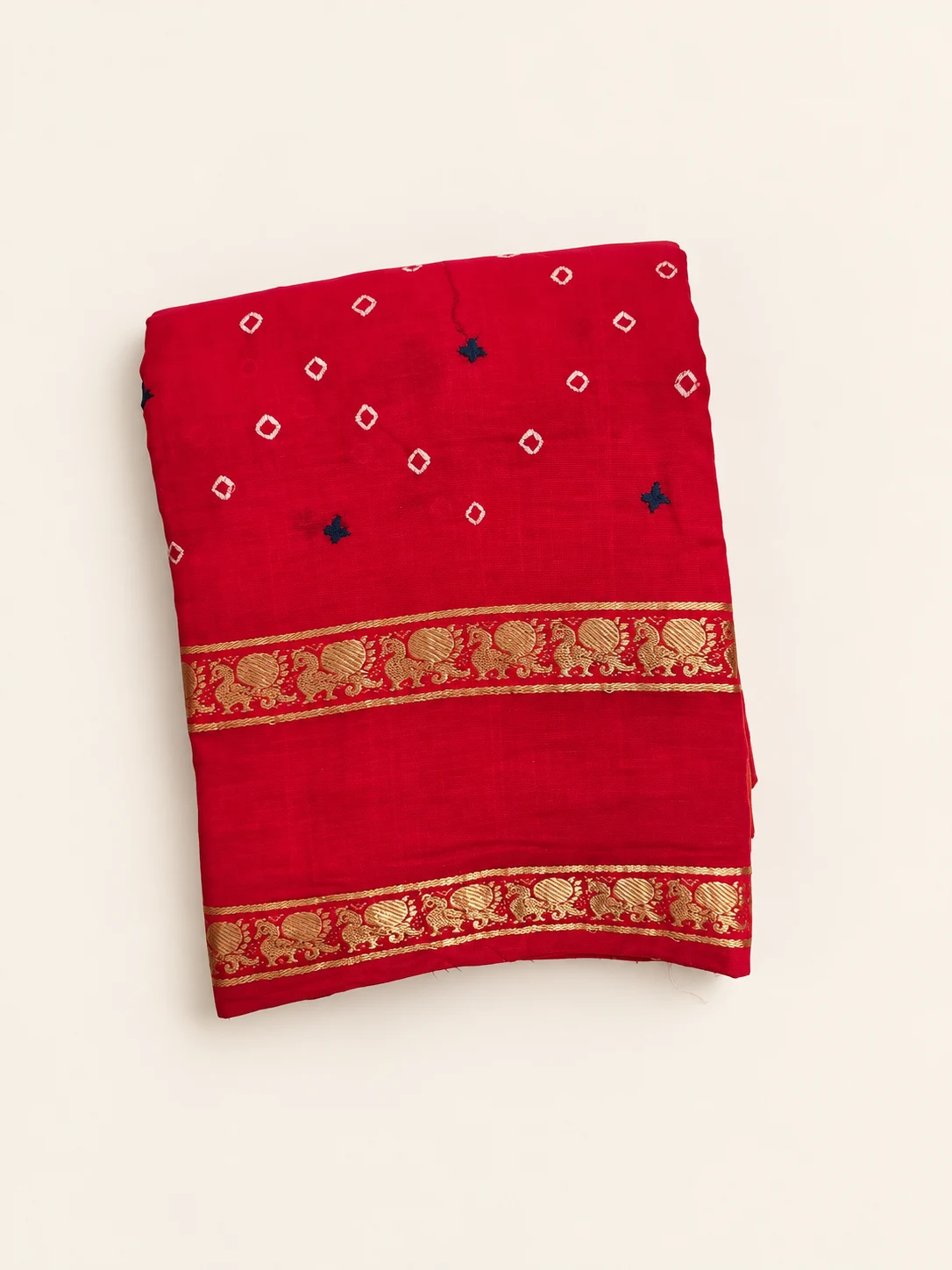Cherry Tomato Red Kutch Hand Embroidered Sungudi Saree - 1