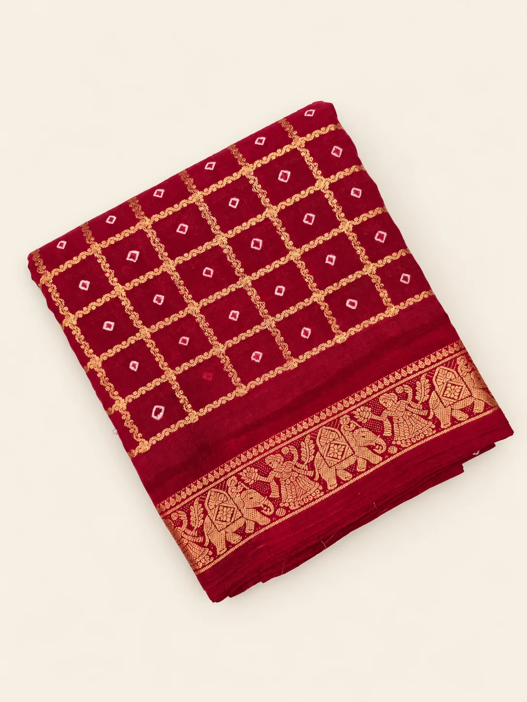 Red Zari Neli Checks Sungudi Saree (Ramayan Series) - 1