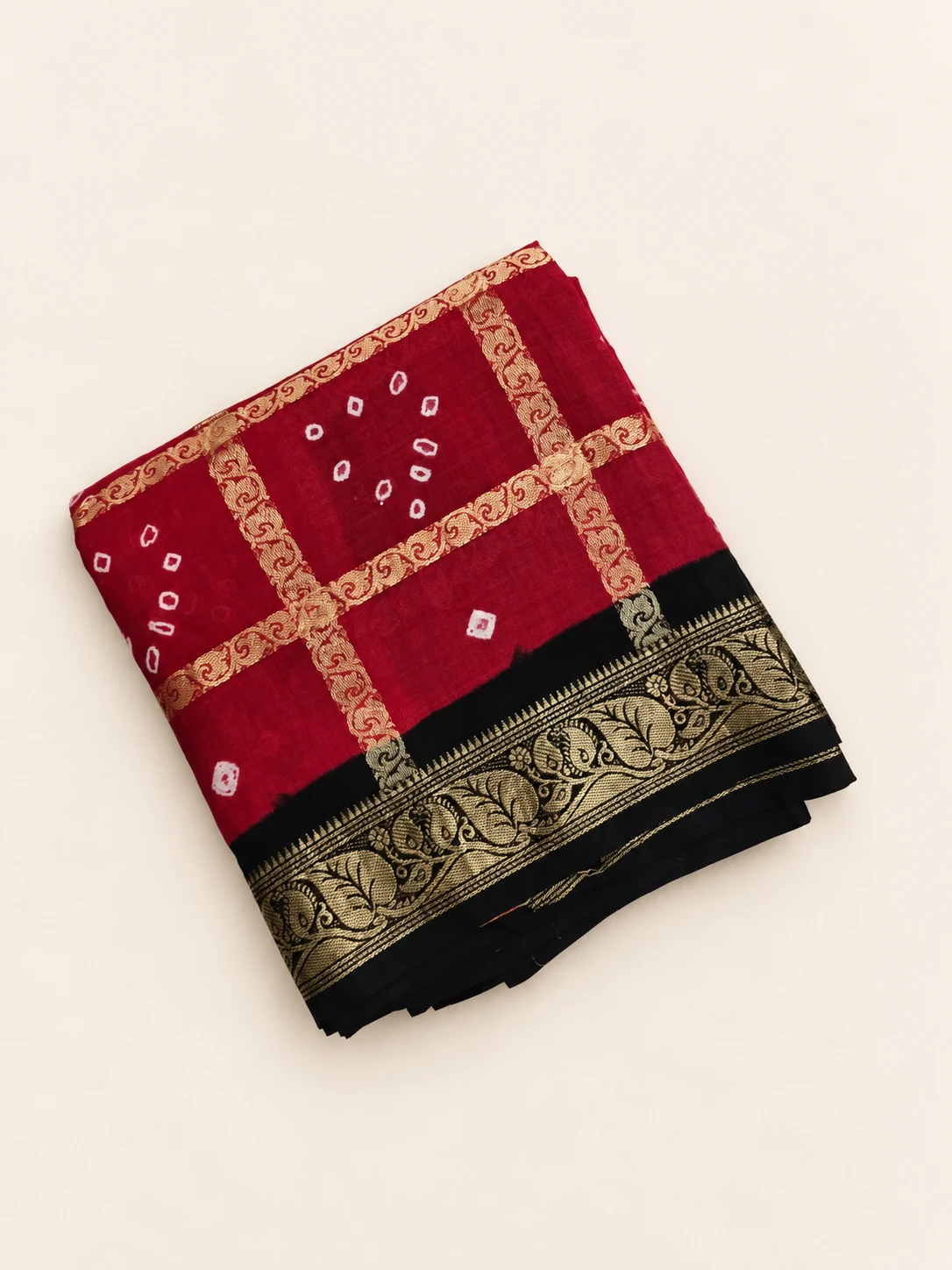 Red Gharchola Checks Sungudi Saree - 1